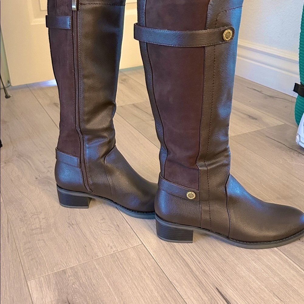 Women's Franco Sarto Tall Two-Tone Brown Riding Boots - Picture 2 of 12